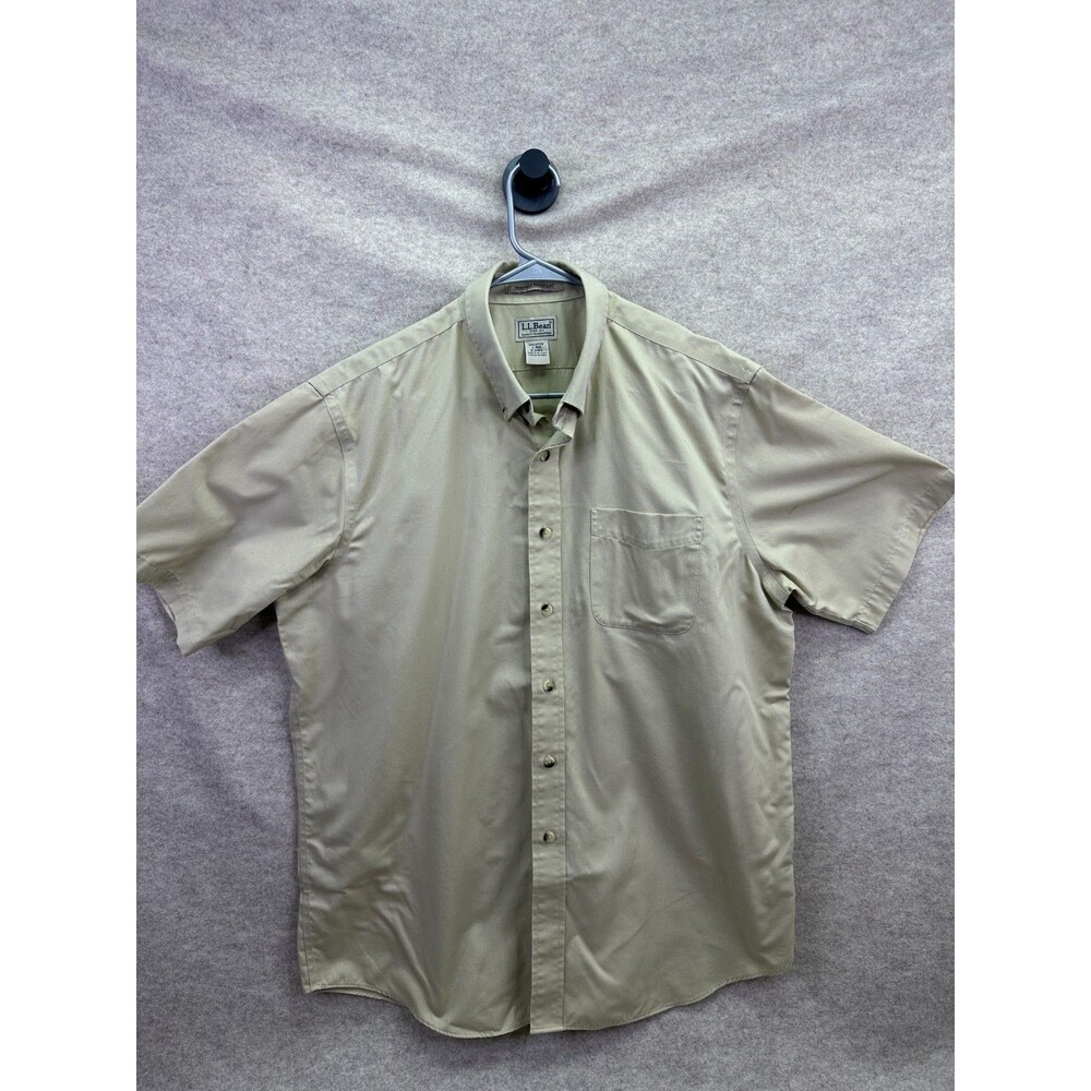 LL Bean Men's Tan Khaki Short Sleeve Button Down Shirt Casual Outdoor Pocket